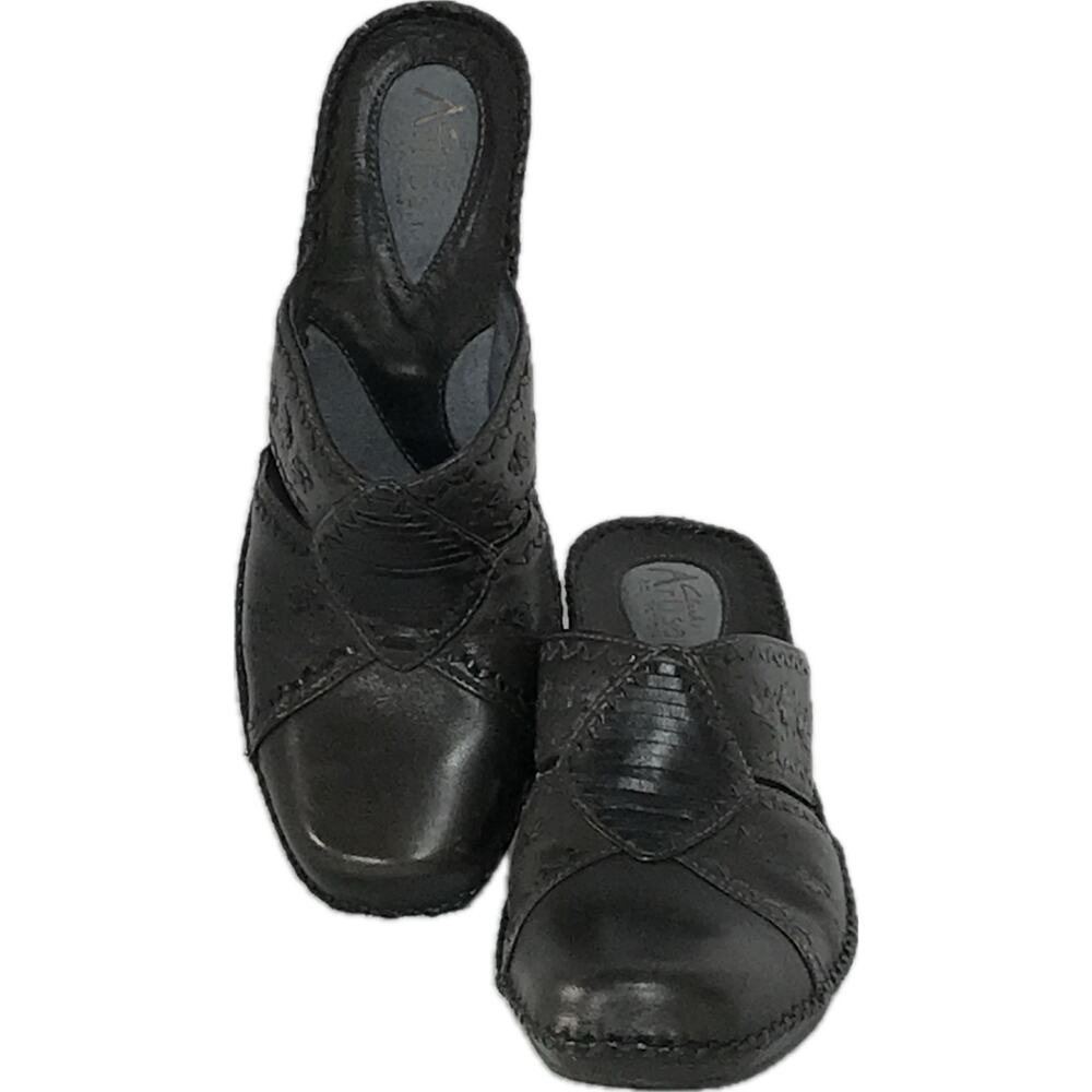 Clarks Artisan Dark Gray Leather Slip On Comfort Heeled Wedge Mule Shoe Women 8 - Picture 4 of 8